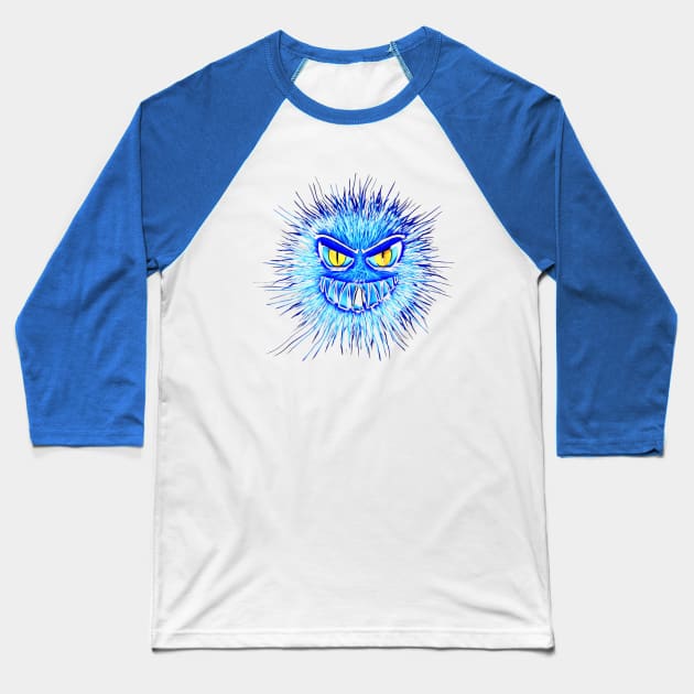 scary blue monster face Baseball T-Shirt by Leap Arts